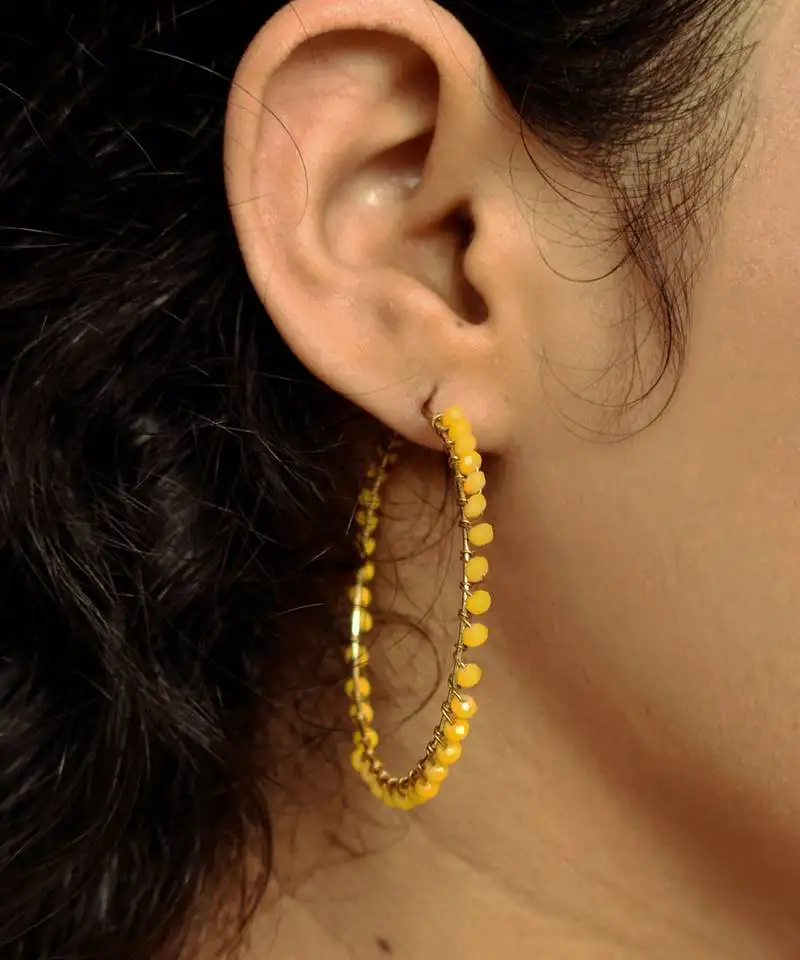 Beaded hoop earrings yellow
