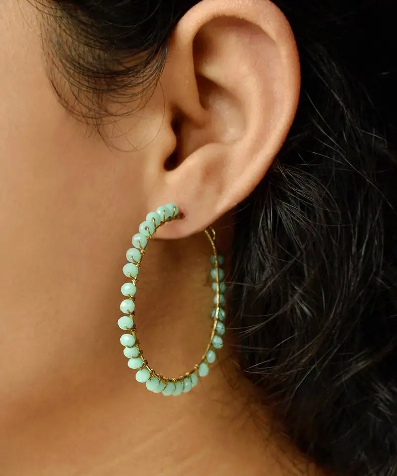 Beaded hoop earrings blue
