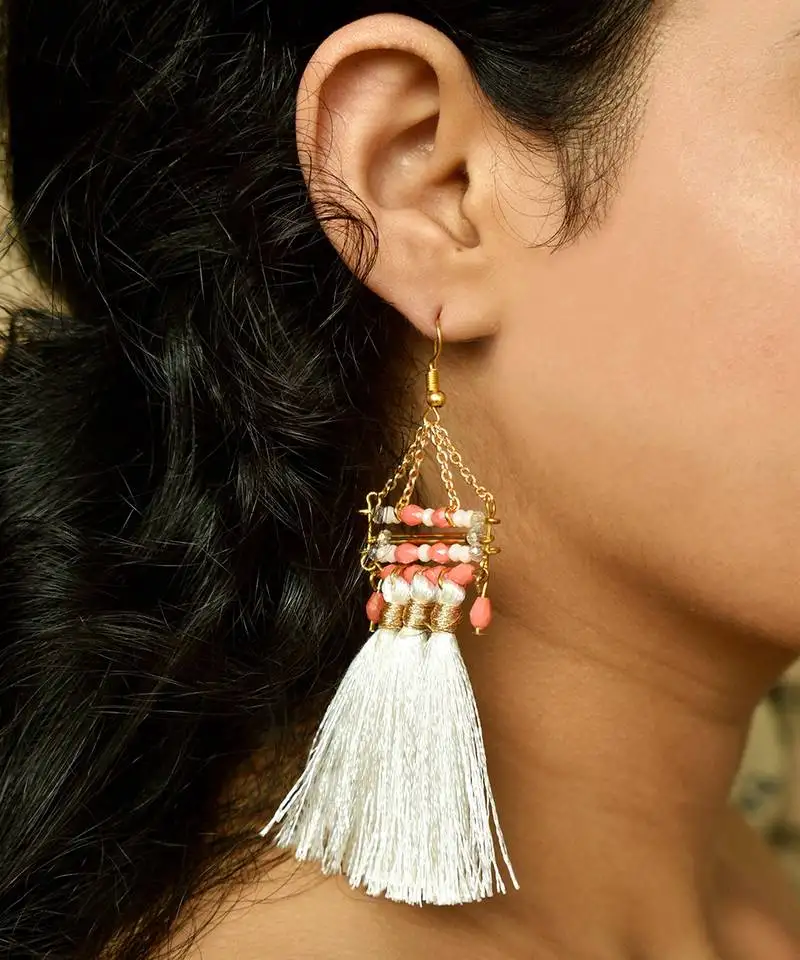 White misty tassel earrings
