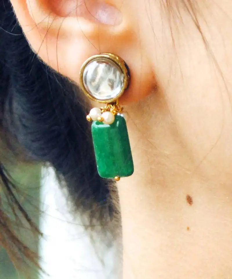 Green glass stone earrings
