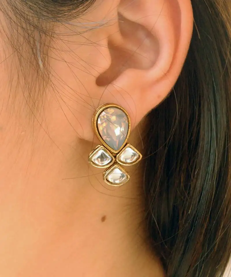 Grey kundan earrings