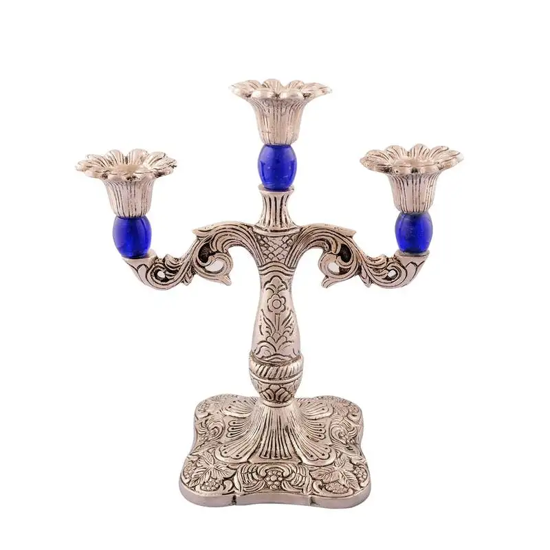 Royal blue crystal metal candle stand