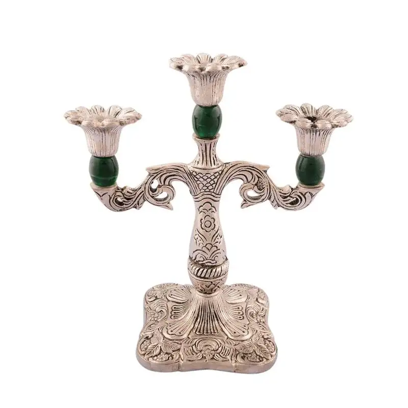 Royal green crystal metal candle stand