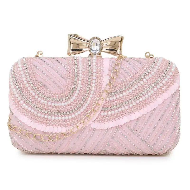 Embellished box clutch with chain strap