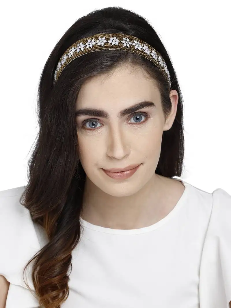 Antique gold & multi floral velvet hair band