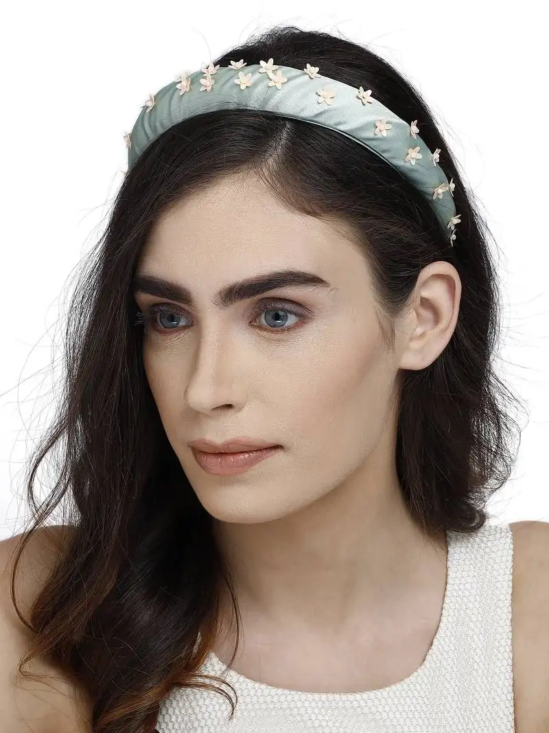 Pastel green & peach floral synthetic hair band
