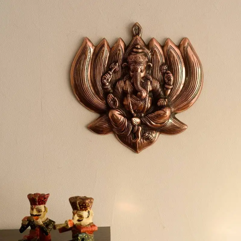 Lord ganesha on lotus metal wall hanging
