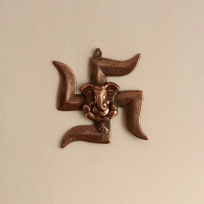 Lord ganesha on swastik metal wall hanging