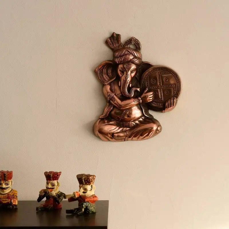 Musician phagdi lord ganesha metal wall hanging