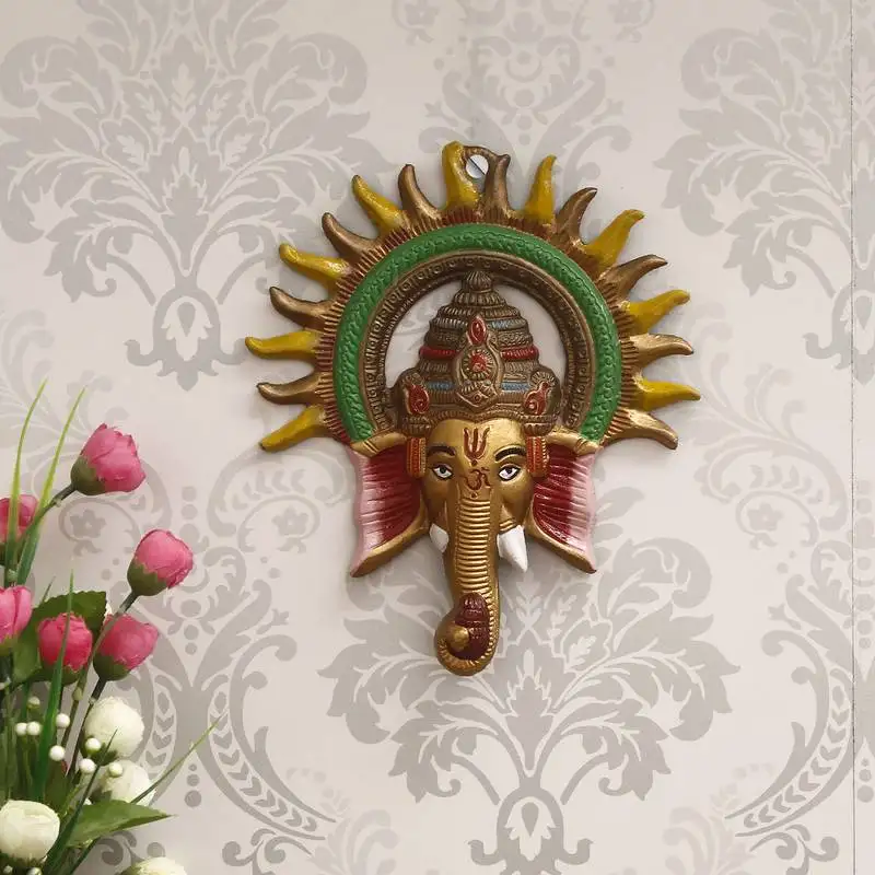 Ecraftindia colorful lord ganesha with sun decorative metal wall hanging