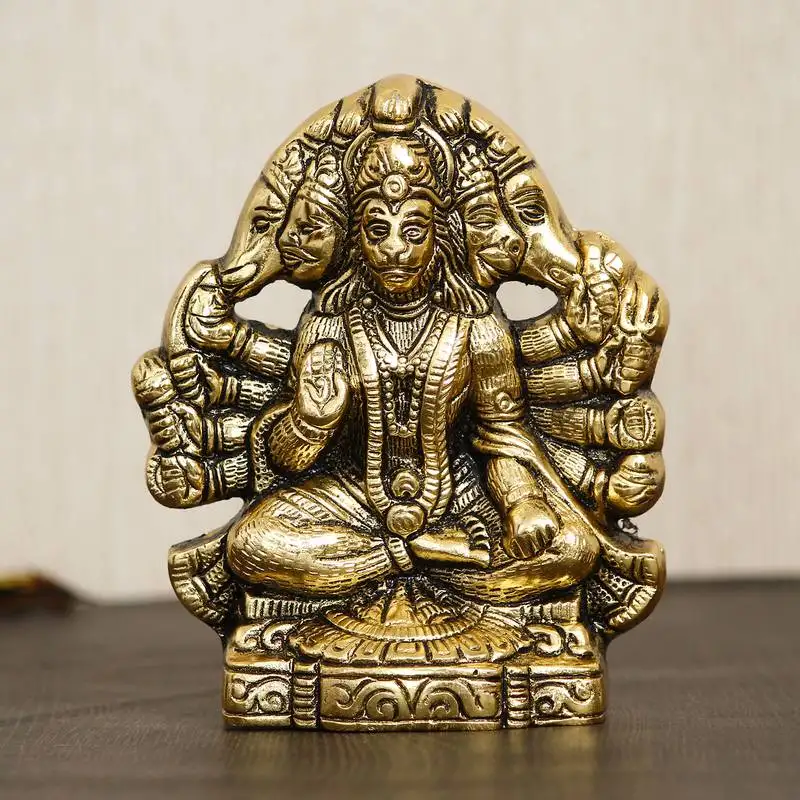 Ecraftindia golden panch mukhi hanuman metal decorative showpiece