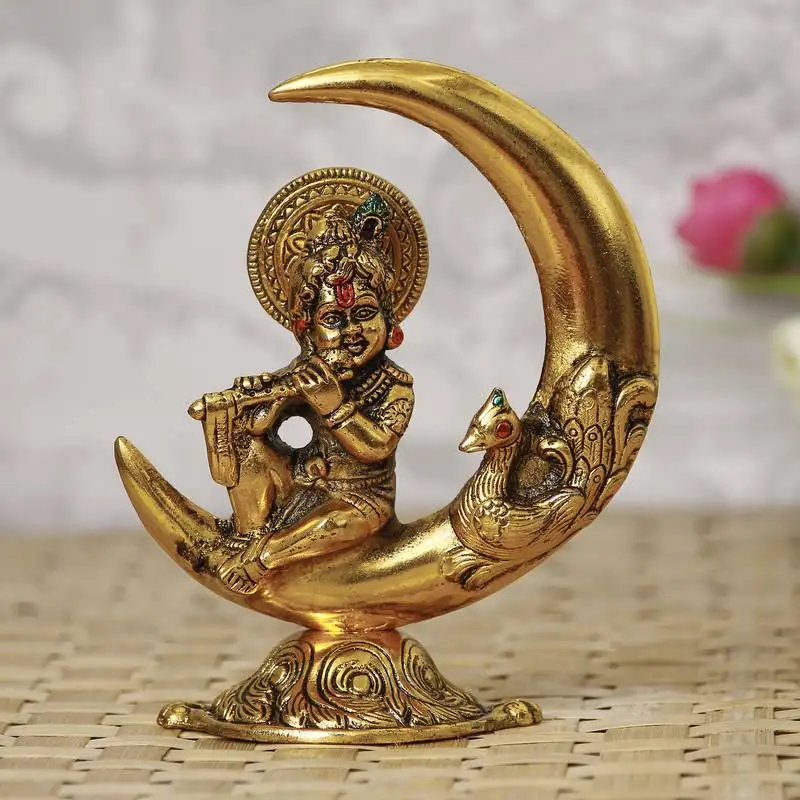 Ecraftindia golden lord krishna idol metal decorative showpiece