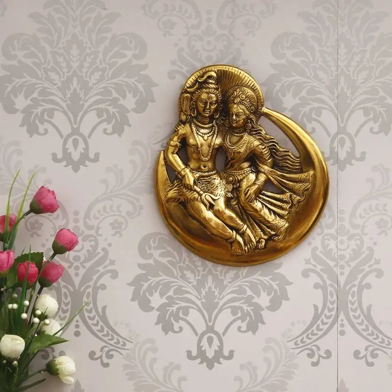 Ecraftindia golden shiva parvati idol metal decorative wall hanging showpiece
