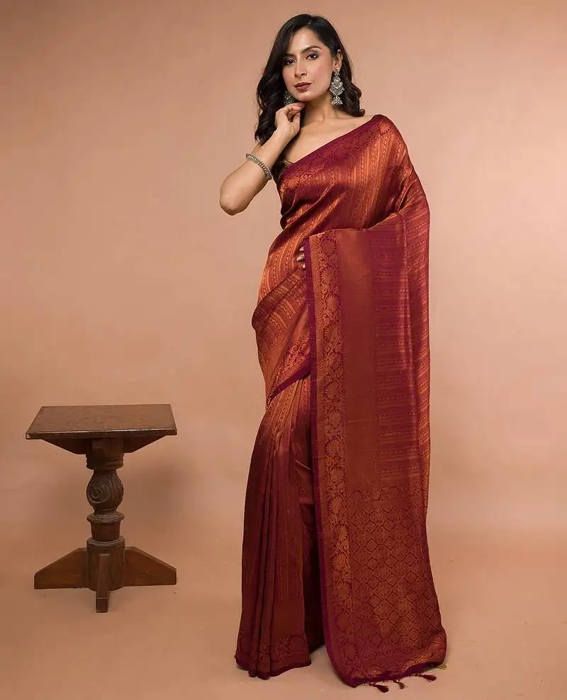 Dual tone blended silk brocade with running blouse piece