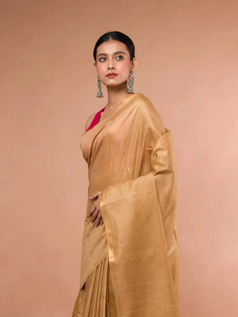 Golden bhagalpuri silk blend saree with running blouse piece