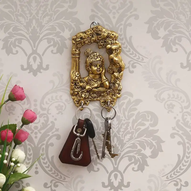 Ecraftindia golden lord krishna 2 hooks key holder