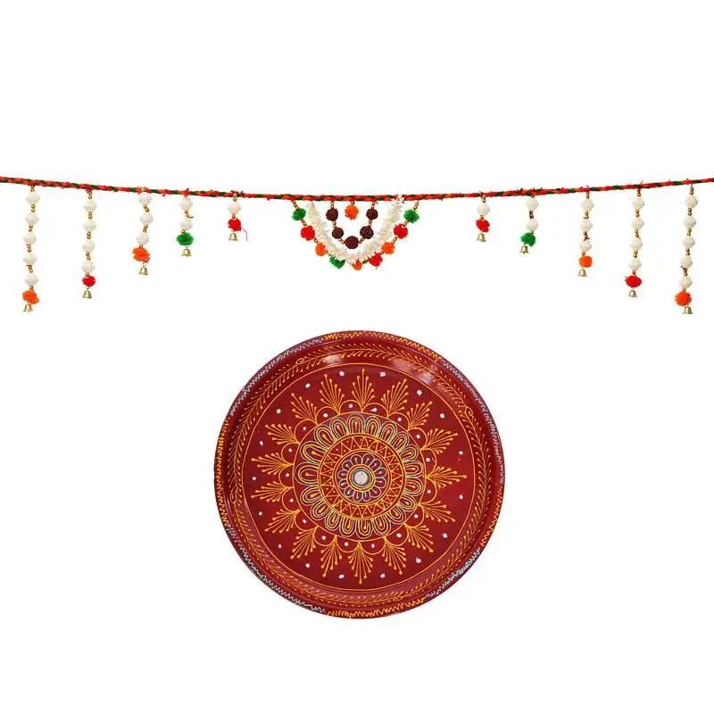 Handcrafted decorative red pooja thali with toran::Bandarwal door hanging