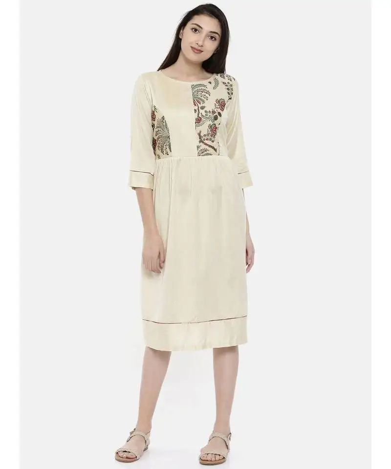 Mayank modi beige chanderi print dress