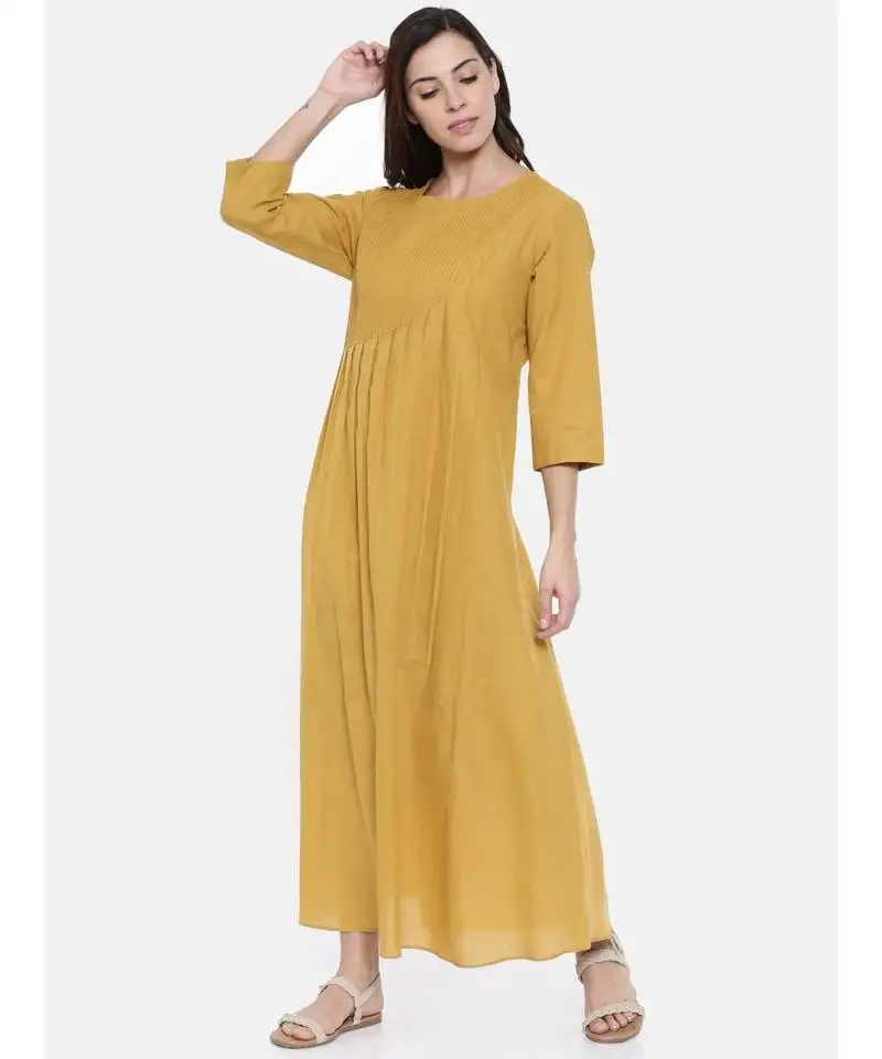 Mayank modi mutard pintuck cotton dress