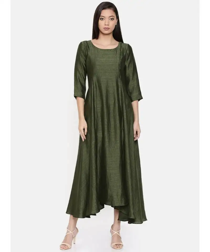 Mayank modi rust green maxi dress with potli button detailing