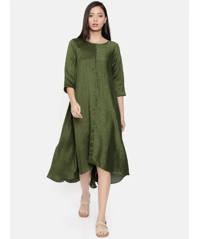 Mayank modi rust green midi dress with potli buttons
