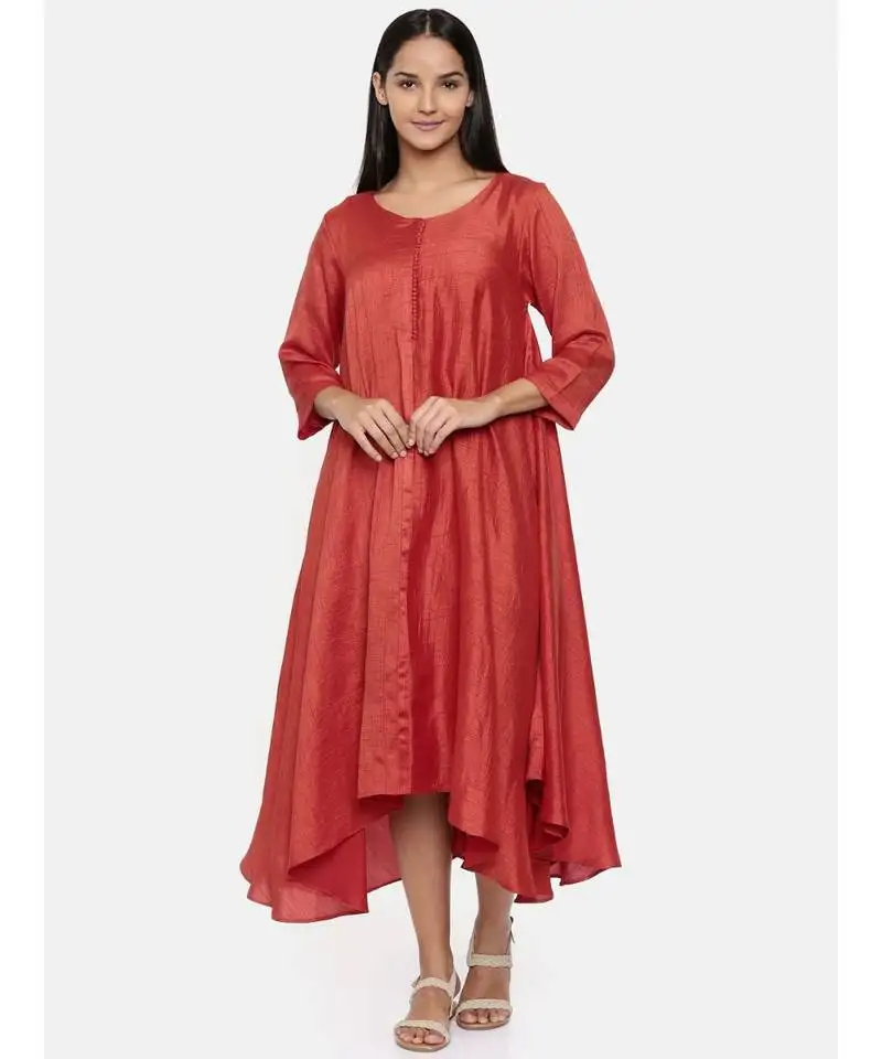 Mayank modi rust orange high low dress with center show potlis.