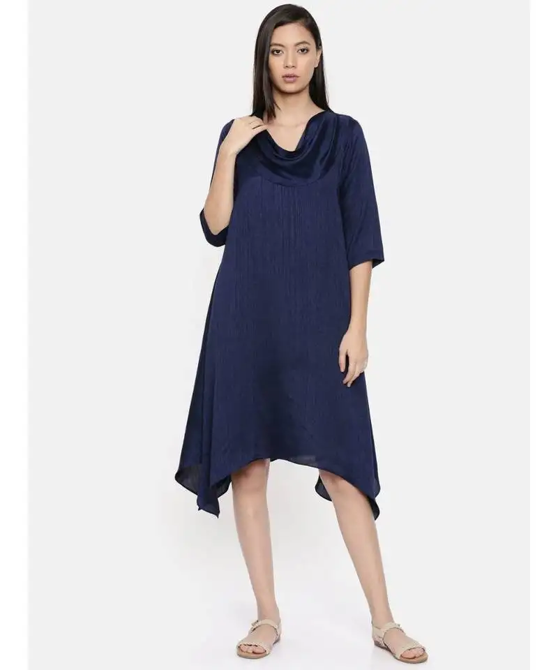 Mayank modi blue cowl neck, waterfall hem dress