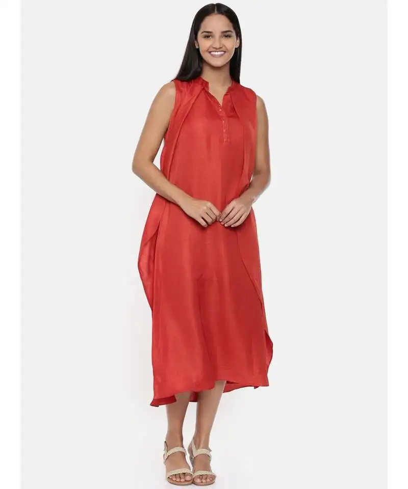 Mayank modi rust orange cotton silk overlayered dress with sequins detailings.