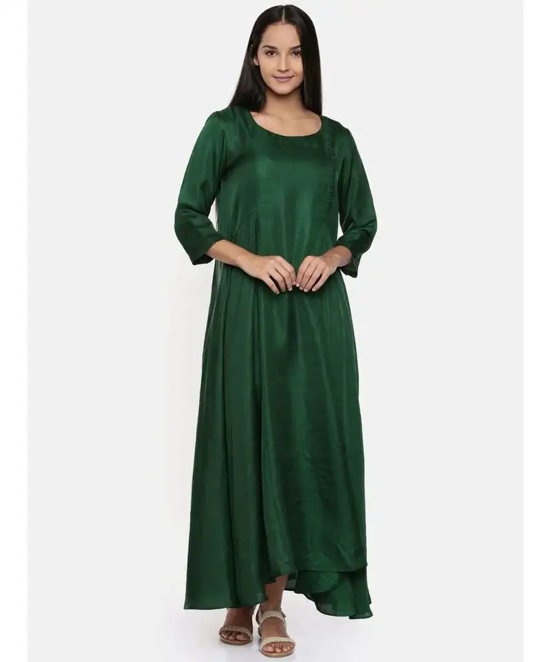 Mayank modi green,cotton silk maxi dress with show potlis.