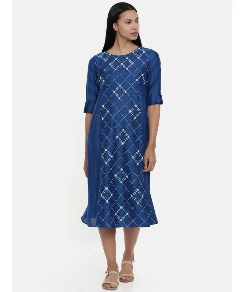 Mayank modi sapphire blue,linen satin panel cut dress