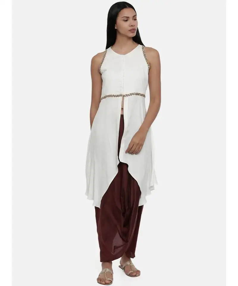 Mayank modi off white,moss crepe,alter neck top