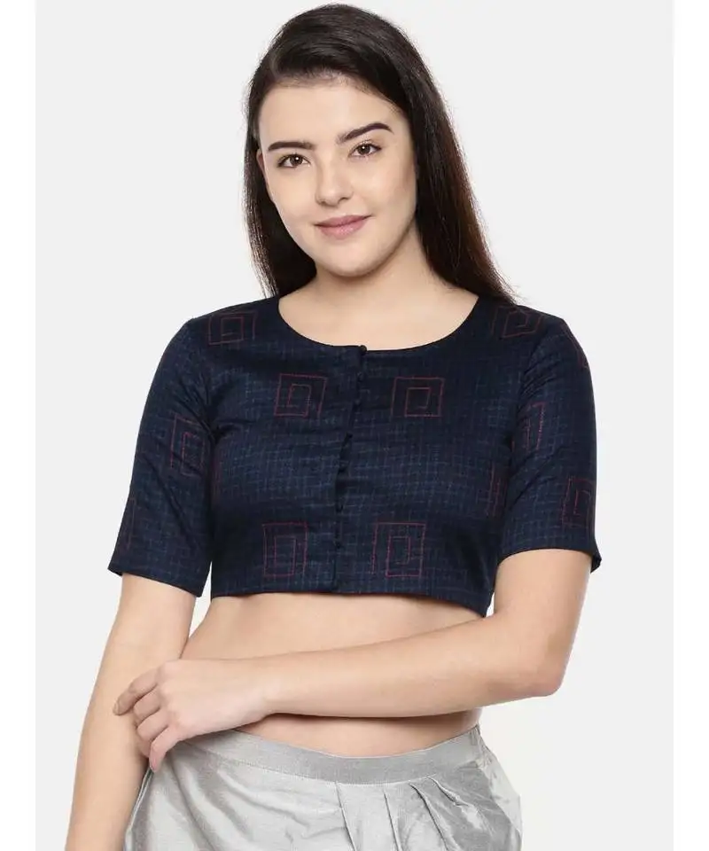 Asmi by mayank modi navy blue naina satin embroidered blouse