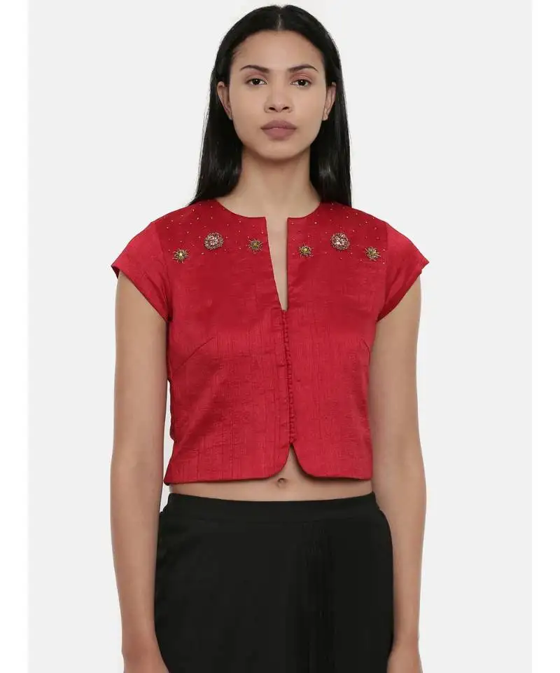 Asmi by mayank modi red,silk slub, long blouse