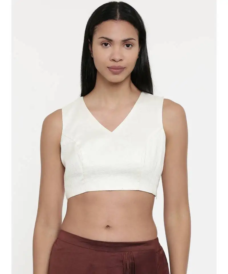 Asmi by mayank modi ivory,silk slub,razer back blouse