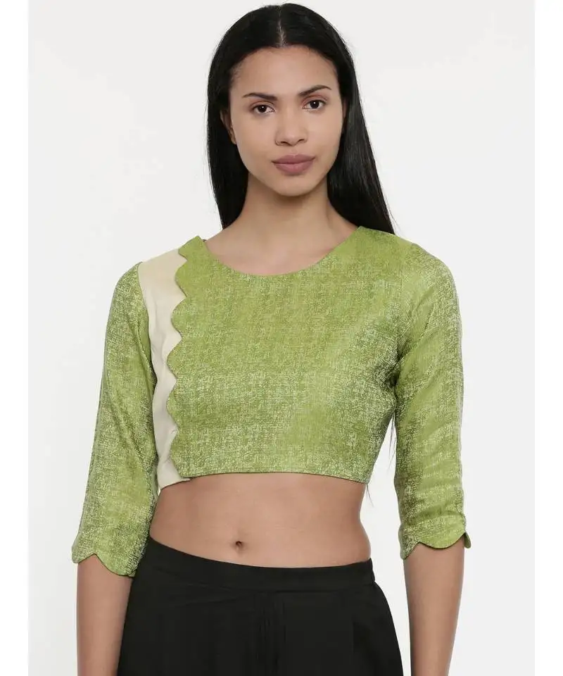 Asmi by mayank modi leaf green::Beige,jaquard::Cotton silk blouse