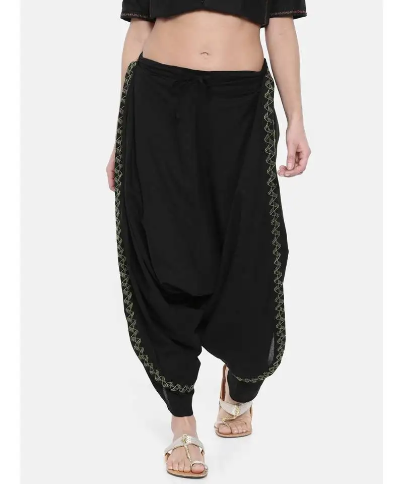 Mayank modi black embroidered cotton dhoti pants