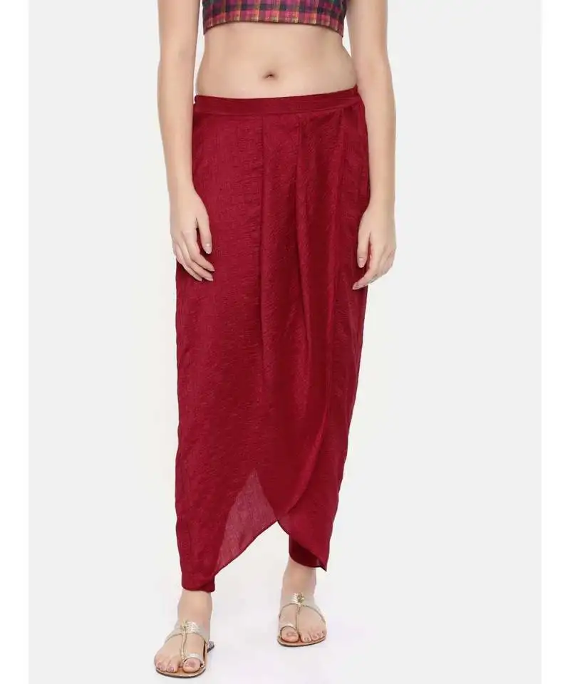 Mayank modi red crushed silk pleated dhoti pants