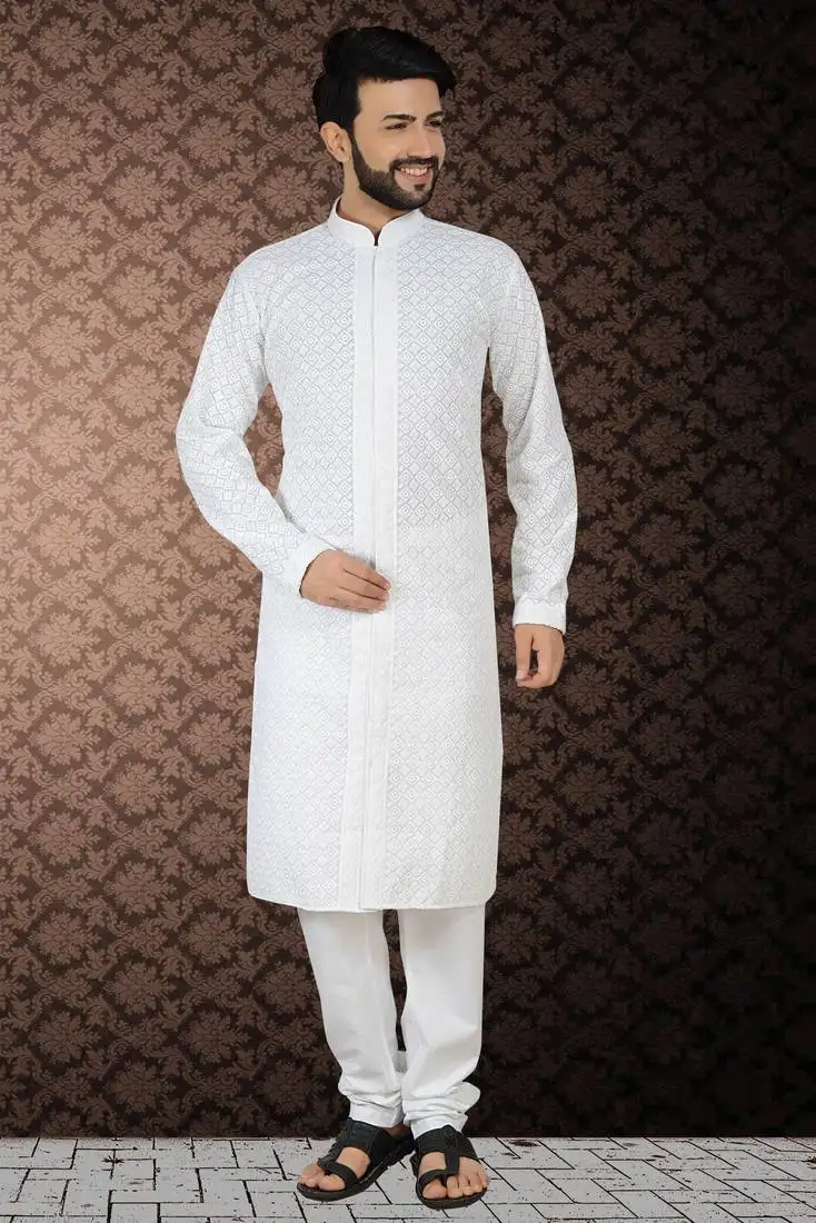 White stylish embroidery kurta set