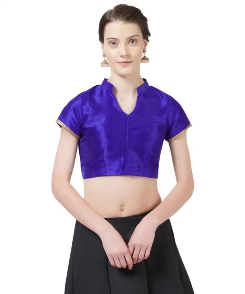 Blue woven design art silk blouse