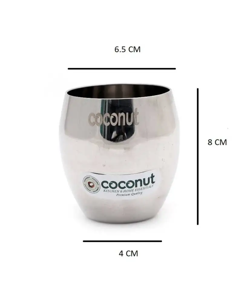 Coconut stainless steel glasses set of 6 (150ml each)