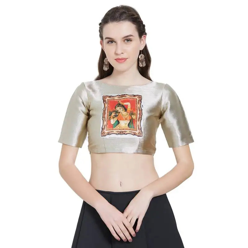 Offwhite art silk ready-made saree blouse