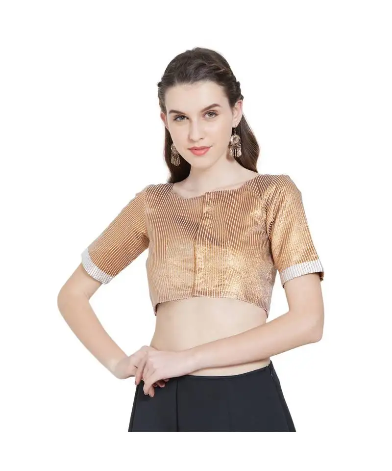 Gold n white art silk ready-made saree blouse