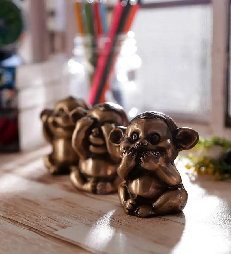 3 musketeers monkey set brass decorative