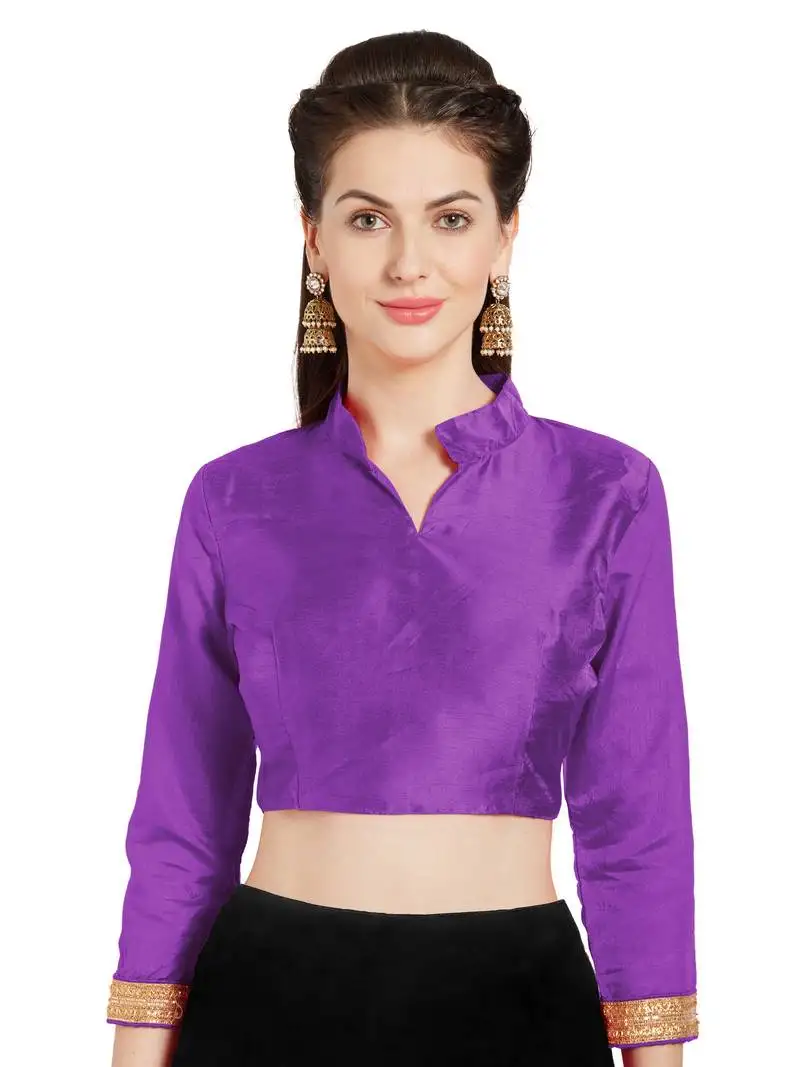 Purple art silk readymade partywear saree blouse