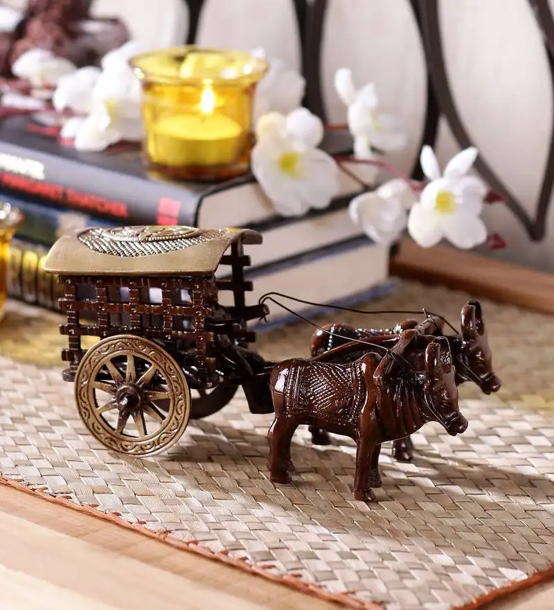Brown resin plain finish bullock cart sculpture