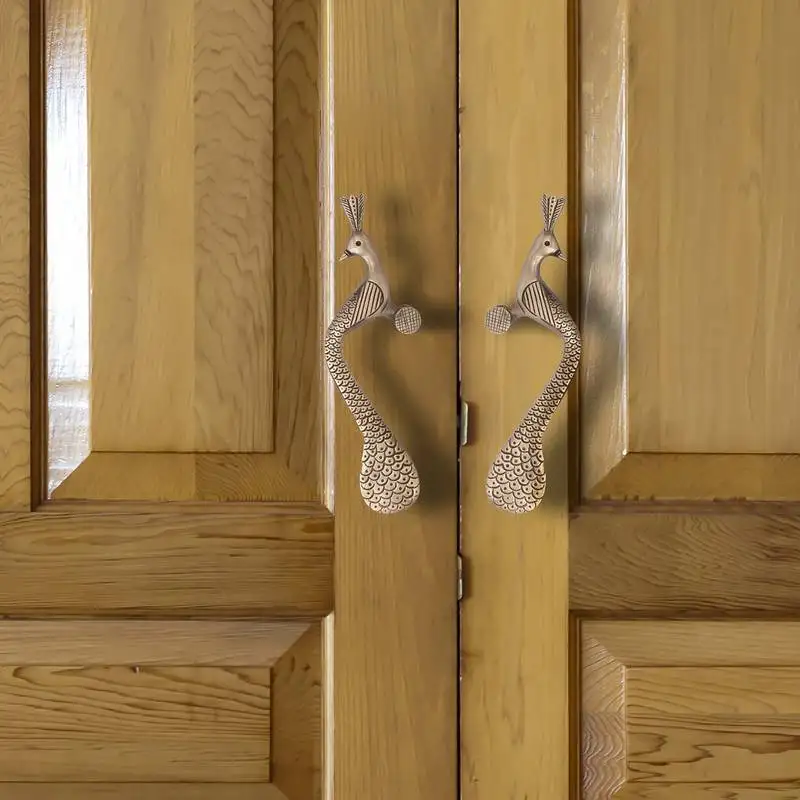 Set of 2 peacock shape brass door handle