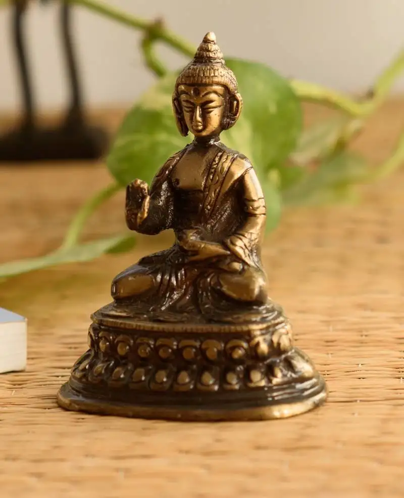 Antique finish brass meditating buddha statue