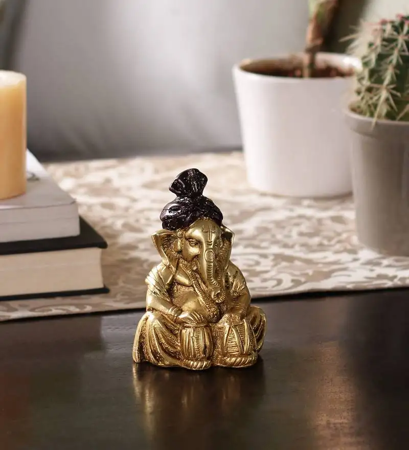 Brass lord ganesha playing tabla antique showpiece