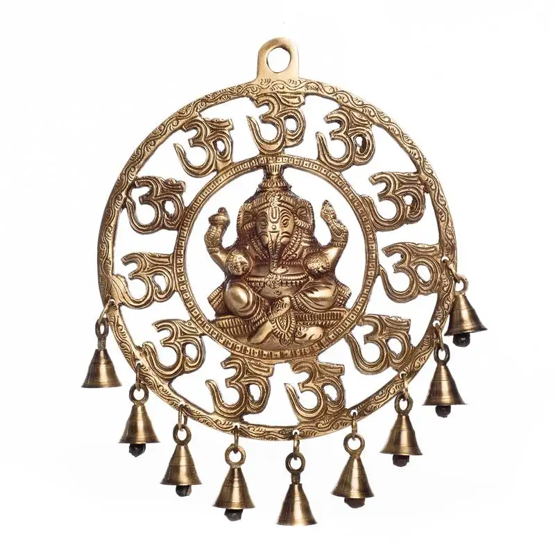Om ganesha brass wall hanging with bells