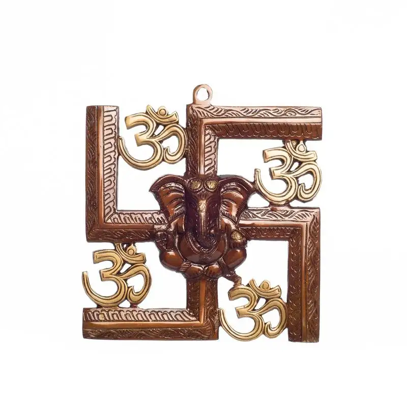 Swastika om ganesha brass wall hanging